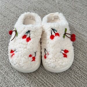 Fluffy Cherry Embroidered Slippers